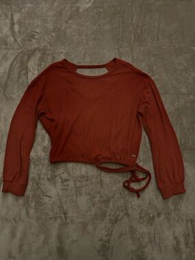 Hollister Rust Ribbed Tie-Hem Long Sleeve Top XS